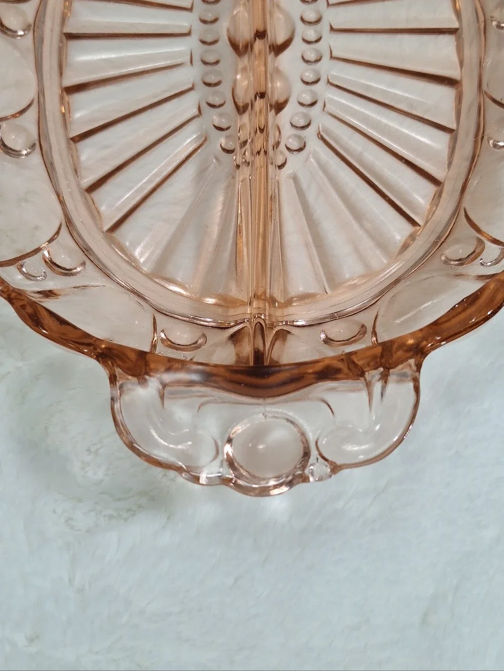 1940 Pink Depression Glass Divided Relish Dish Anchor Hocking Oyster & Pearl
